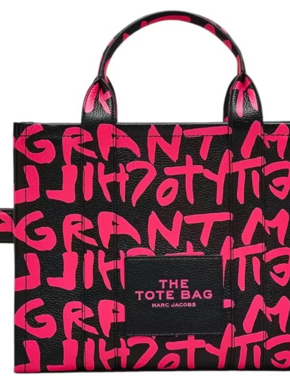 Marc Jacobs Black Tote with Hot Pink Graffiti Print